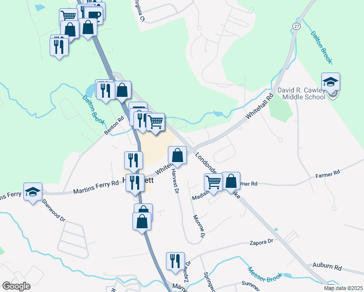 map of restaurants, bars, coffee shops, grocery stores, and more near 310 Londonderry Turnpike in Hooksett