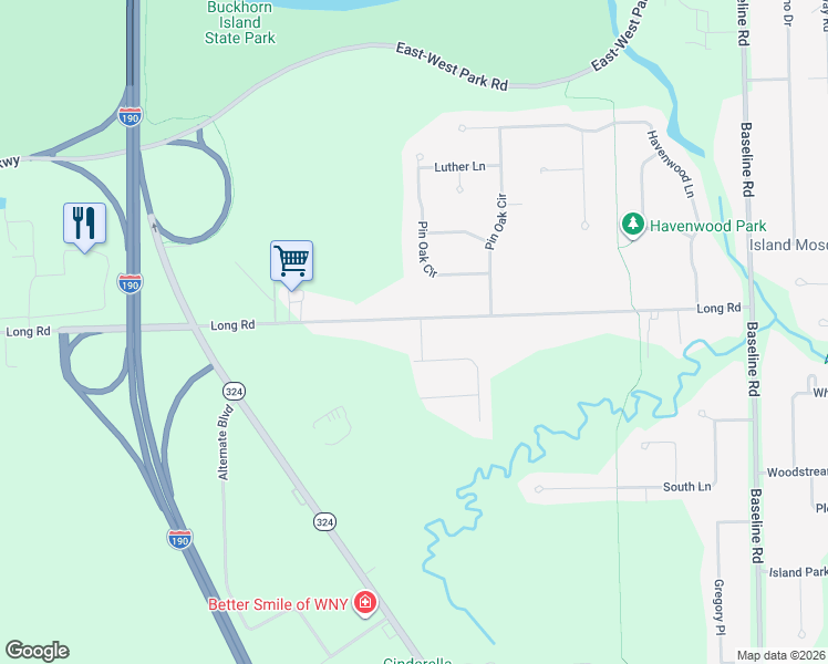 map of restaurants, bars, coffee shops, grocery stores, and more near 2346 Long Rd in Grand Island