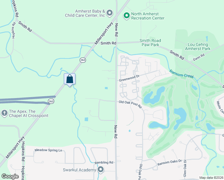 map of restaurants, bars, coffee shops, grocery stores, and more near 440 New Road in East Amherst