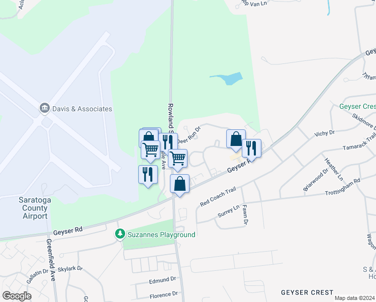 map of restaurants, bars, coffee shops, grocery stores, and more near 522 Elk Circle in Ballston Spa