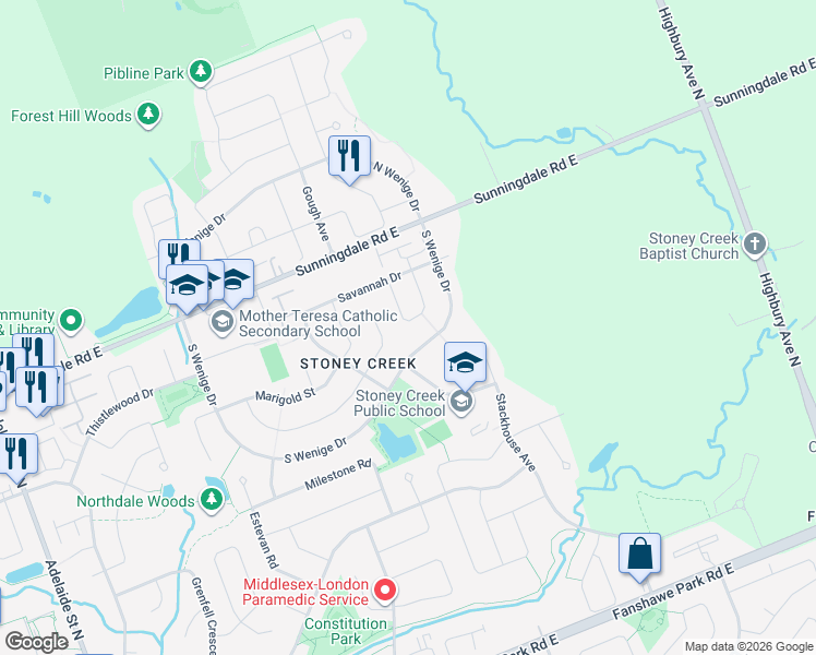 map of restaurants, bars, coffee shops, grocery stores, and more near 1860 Bloom Crescent in London