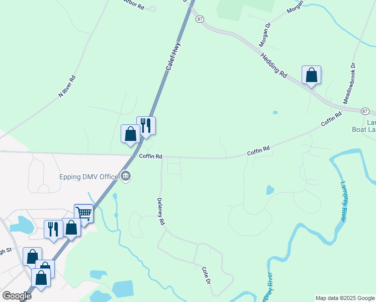 map of restaurants, bars, coffee shops, grocery stores, and more near 94 Coffin Road in Epping