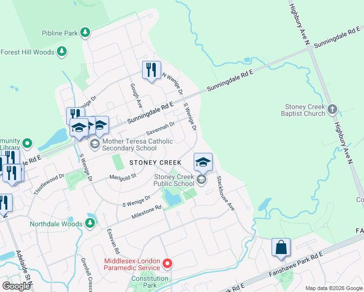 map of restaurants, bars, coffee shops, grocery stores, and more near 1860 Bloom Crescent in London