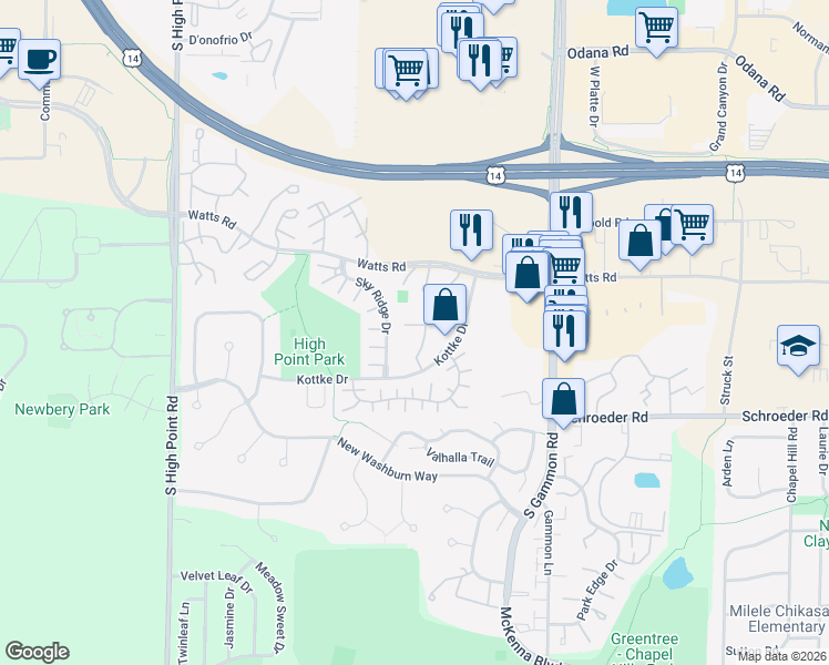 map of restaurants, bars, coffee shops, grocery stores, and more near 7201 Flagship Drive in Madison