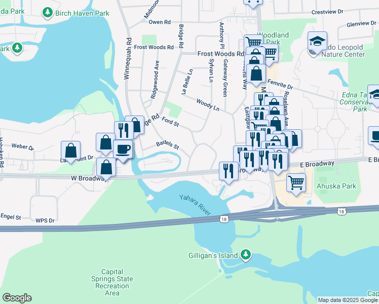 map of restaurants, bars, coffee shops, grocery stores, and more near 504 Falcon Circle in Monona