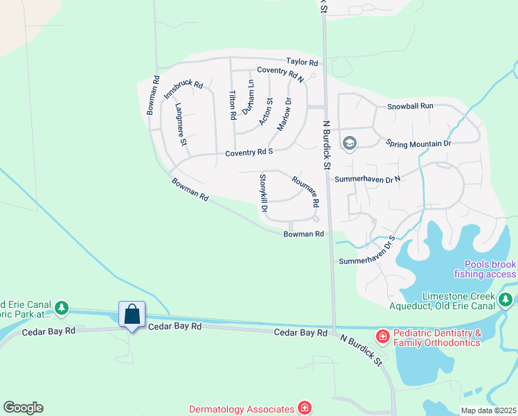 map of restaurants, bars, coffee shops, grocery stores, and more near 5746 Stonykill Drive in East Syracuse