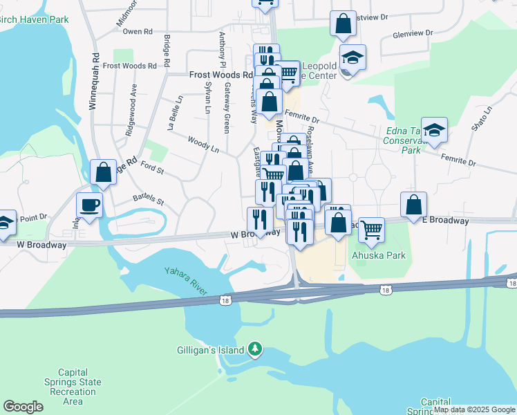map of restaurants, bars, coffee shops, grocery stores, and more near 6403 Eastgate Road in Monona