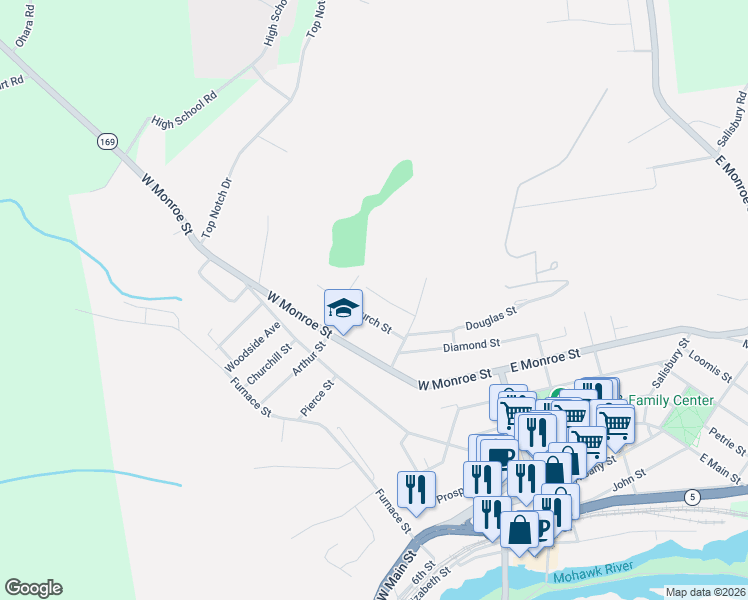 map of restaurants, bars, coffee shops, grocery stores, and more near 32 Burch Street in Little Falls