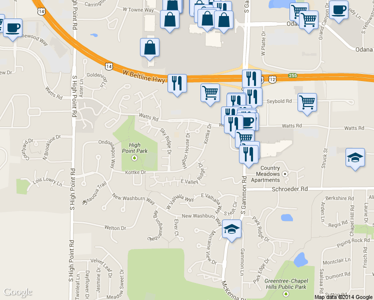 map of restaurants, bars, coffee shops, grocery stores, and more near 905 Harbor House Drive in Madison