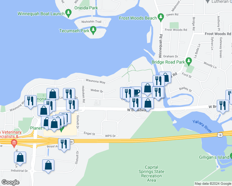 map of restaurants, bars, coffee shops, grocery stores, and more near 1609 Wild Oak Circle in Madison