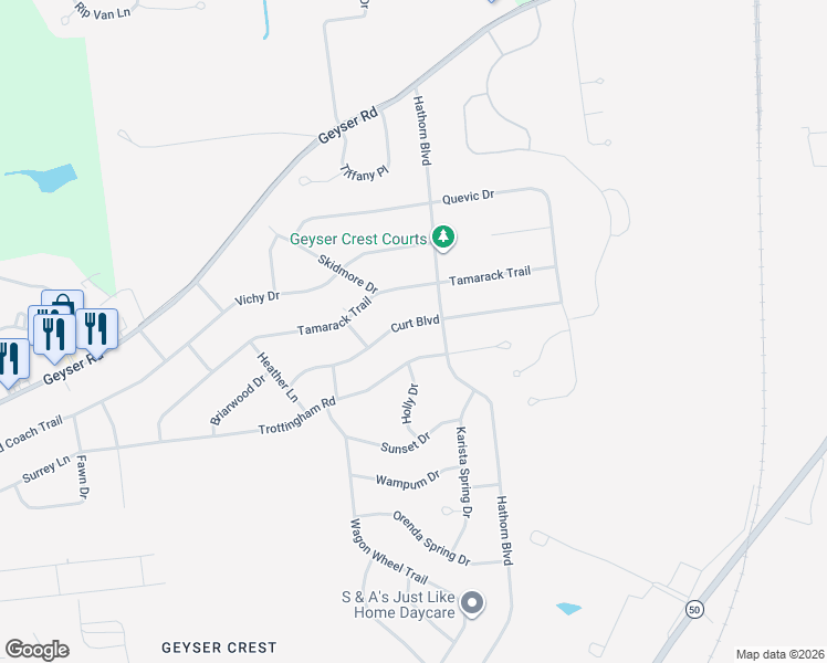 map of restaurants, bars, coffee shops, grocery stores, and more near 33 Curt Boulevard in Saratoga Springs