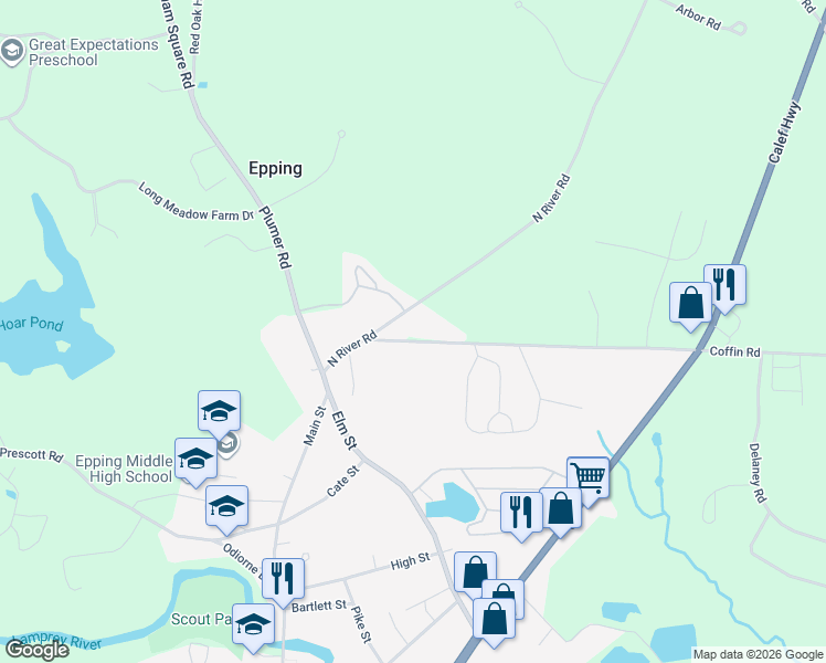 map of restaurants, bars, coffee shops, grocery stores, and more near 10 Fogg Road in Epping