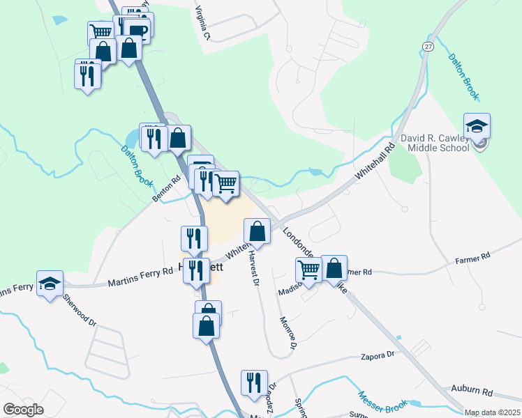 map of restaurants, bars, coffee shops, grocery stores, and more near 310 Londonderry Turnpike in Hooksett