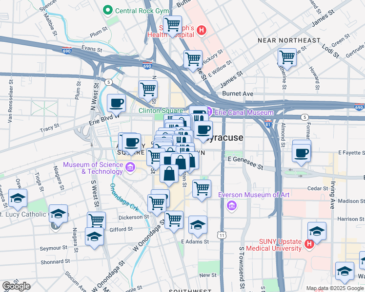 map of restaurants, bars, coffee shops, grocery stores, and more near in Syracuse