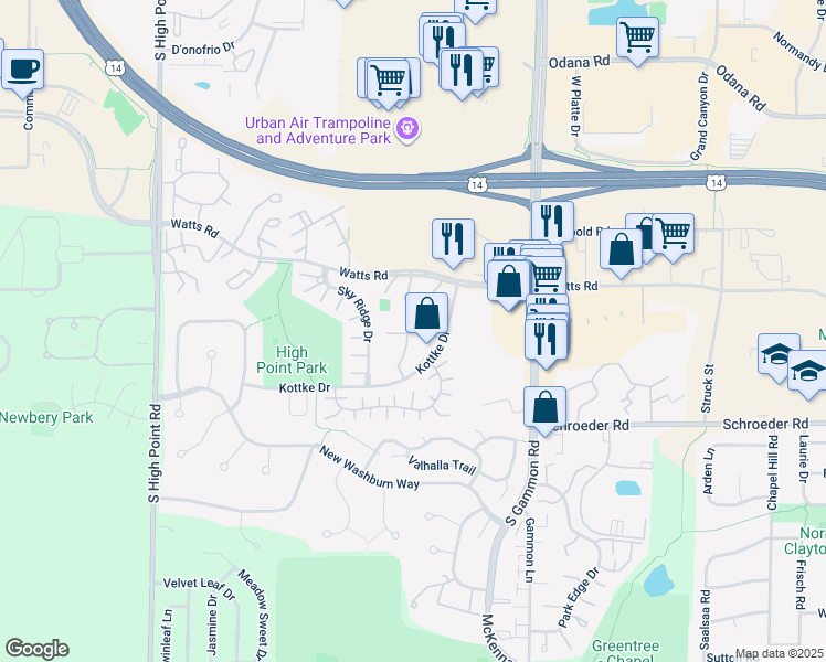 map of restaurants, bars, coffee shops, grocery stores, and more near 2 Captains Court in Madison