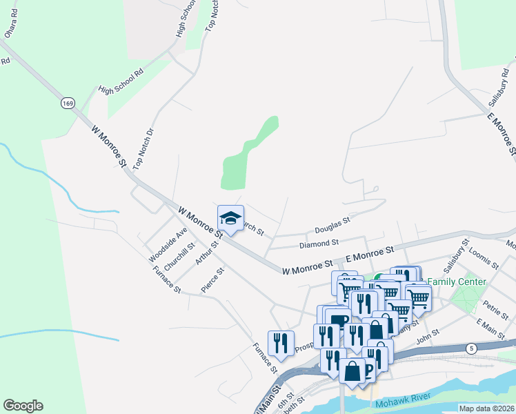 map of restaurants, bars, coffee shops, grocery stores, and more near 32 Burch Street in Little Falls