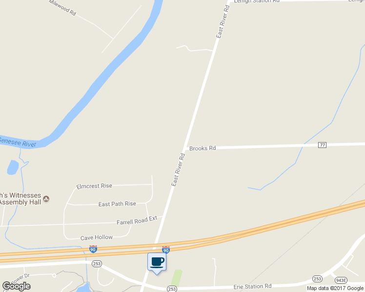 map of restaurants, bars, coffee shops, grocery stores, and more near 4745 East River Road in West Henrietta