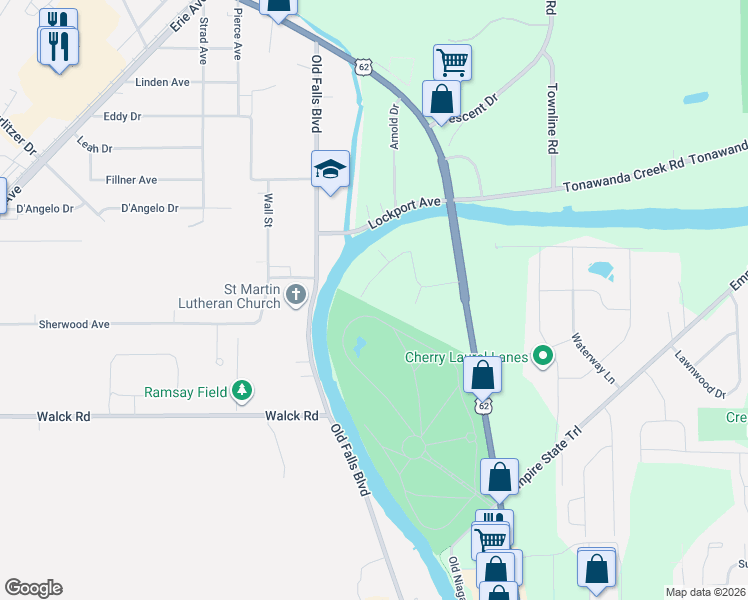 map of restaurants, bars, coffee shops, grocery stores, and more near 7 Admirals Walk in Buffalo