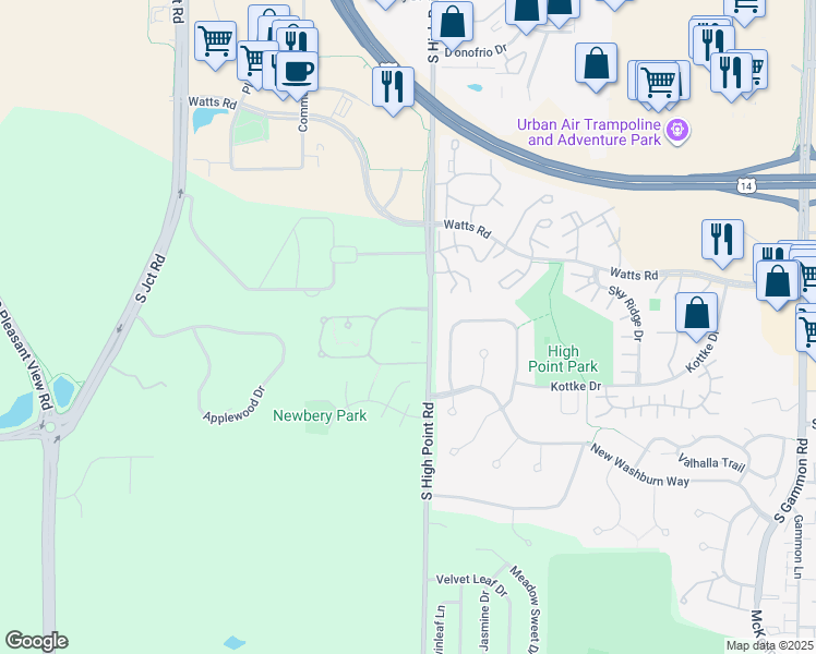 map of restaurants, bars, coffee shops, grocery stores, and more near 7710 South Brookline Drive in Madison
