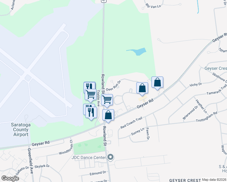 map of restaurants, bars, coffee shops, grocery stores, and more near 85 Deer Run Drive in Ballston Spa