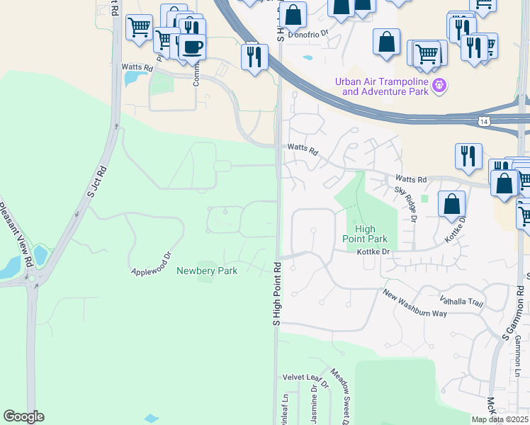 map of restaurants, bars, coffee shops, grocery stores, and more near 7707 North Brookline Drive in Madison