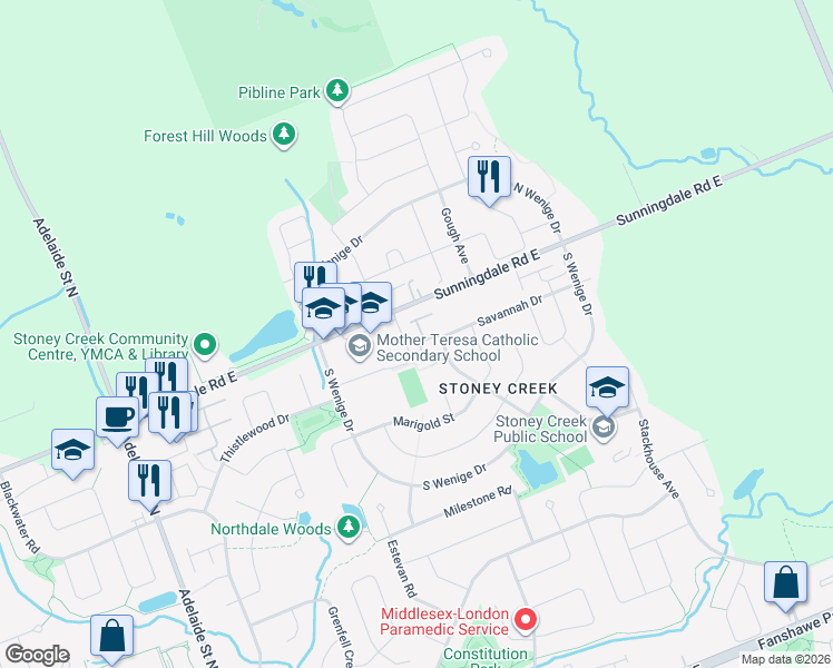 map of restaurants, bars, coffee shops, grocery stores, and more near 1921 Father Dalton Avenue in London