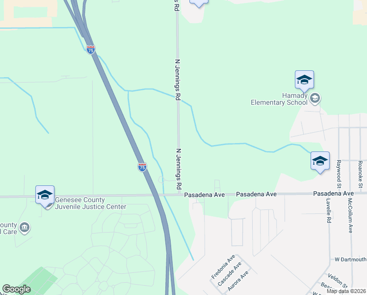 map of restaurants, bars, coffee shops, grocery stores, and more near 3092 North Jennings Road in Flint
