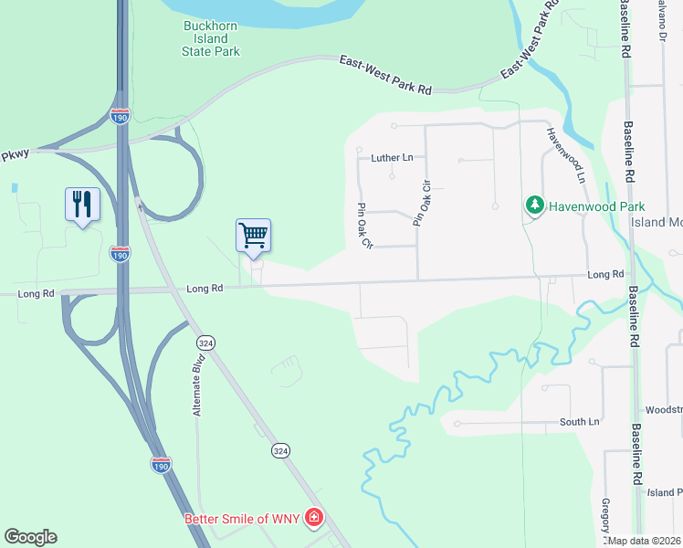 map of restaurants, bars, coffee shops, grocery stores, and more near 2346 Long Road in Grand Island