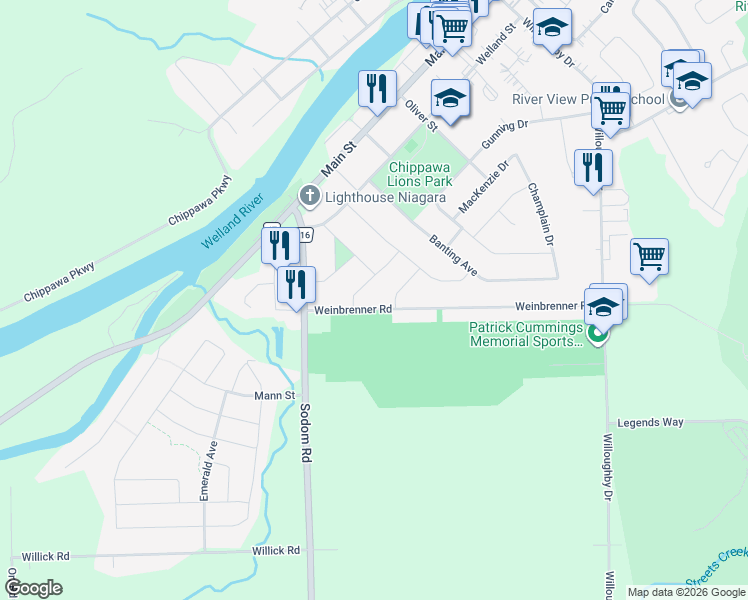 map of restaurants, bars, coffee shops, grocery stores, and more near in Niagara Falls