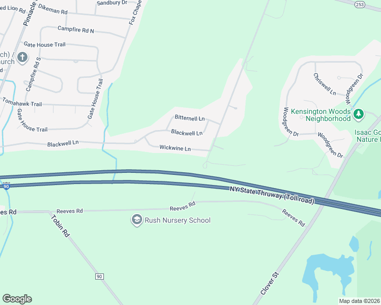 map of restaurants, bars, coffee shops, grocery stores, and more near 18 Wickwine Lane in Henrietta