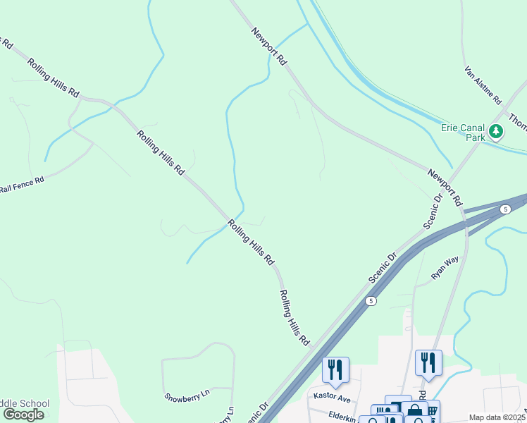 map of restaurants, bars, coffee shops, grocery stores, and more near 2739 Rolling Hills Road in Camillus