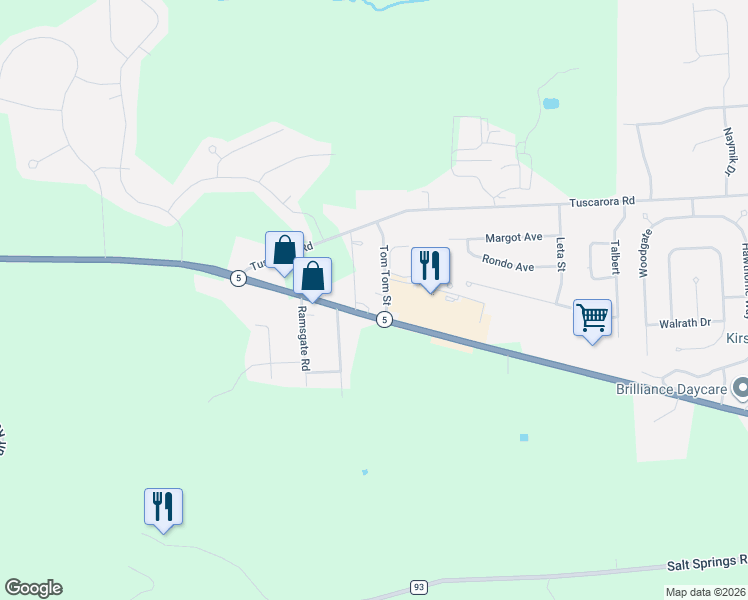 map of restaurants, bars, coffee shops, grocery stores, and more near 122-124 Tom Tom Street in Chittenango
