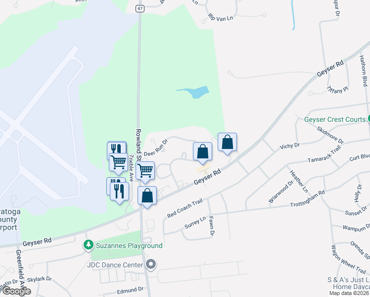 map of restaurants, bars, coffee shops, grocery stores, and more near 69 Deer Run Drive in Ballston Spa
