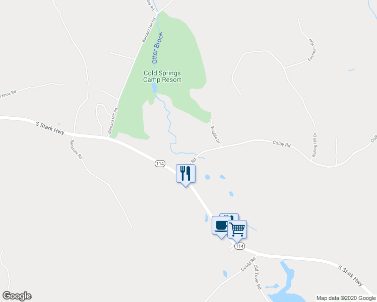 map of restaurants, bars, coffee shops, grocery stores, and more near 21 Colby Road in Weare