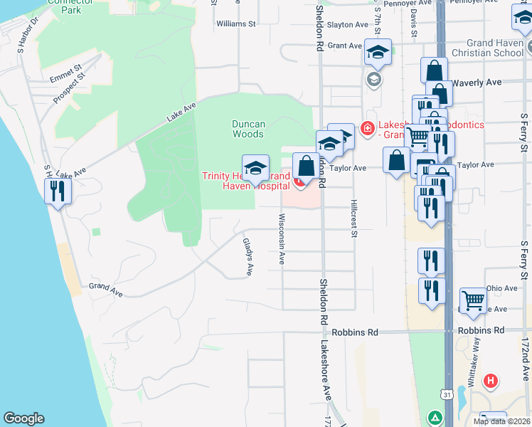 map of restaurants, bars, coffee shops, grocery stores, and more near 306 Ottawa Avenue in Grand Haven