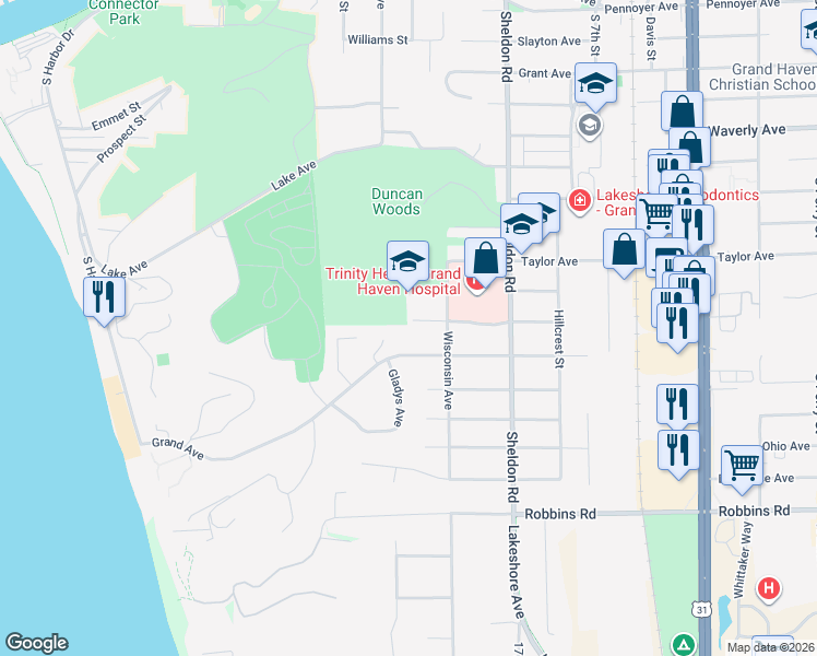 map of restaurants, bars, coffee shops, grocery stores, and more near 306 Ottawa Avenue in Grand Haven