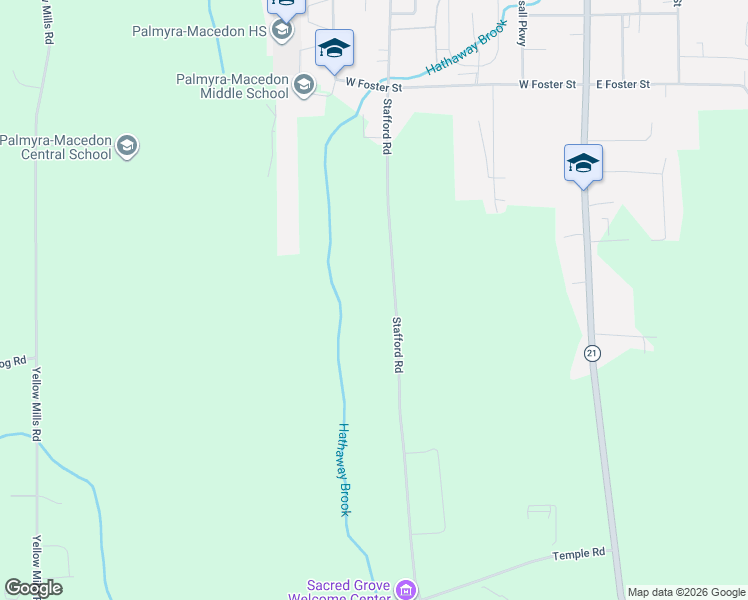 map of restaurants, bars, coffee shops, grocery stores, and more near 1147 Stafford Road in Palmyra