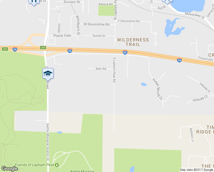 map of restaurants, bars, coffee shops, grocery stores, and more near 311-13 S Lapham Peak Rd in Delafield