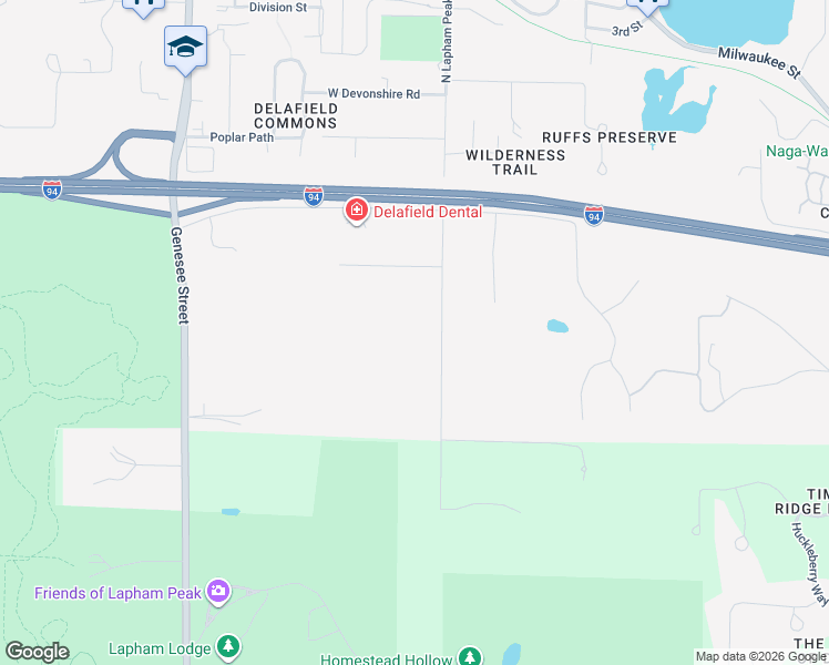 map of restaurants, bars, coffee shops, grocery stores, and more near 311-13 South Lapham Peak Road in Delafield