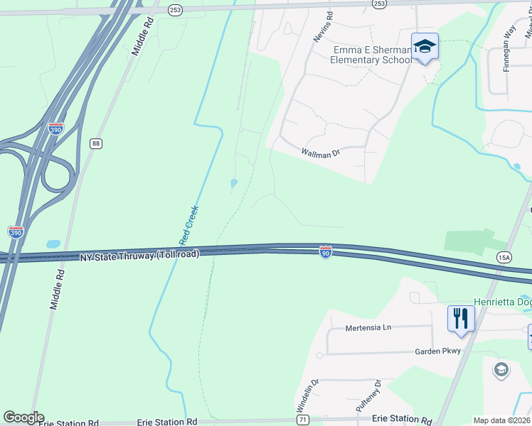 map of restaurants, bars, coffee shops, grocery stores, and more near in Henrietta