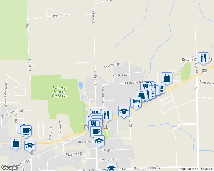 map of restaurants, bars, coffee shops, grocery stores, and more near 4 Hurricane Road in Pelham