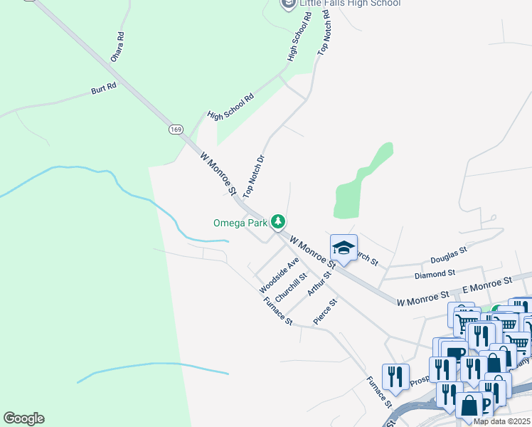 map of restaurants, bars, coffee shops, grocery stores, and more near 292 W Monroe St in Little Falls