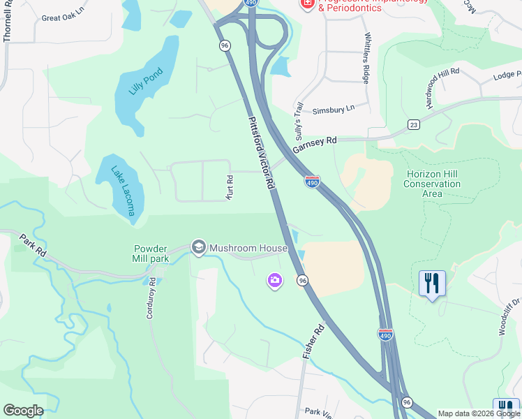 map of restaurants, bars, coffee shops, grocery stores, and more near 1041 Pittsford Victor Rd in Pittsford