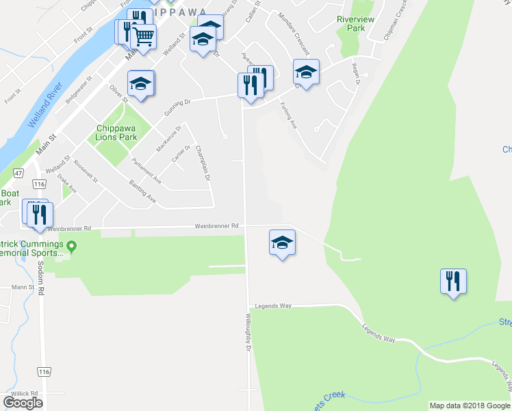 map of restaurants, bars, coffee shops, grocery stores, and more near in Niagara Falls
