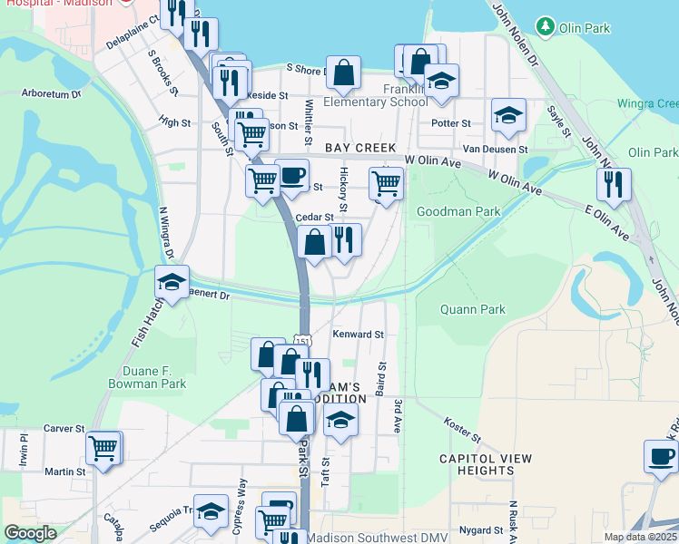 map of restaurants, bars, coffee shops, grocery stores, and more near in Madison