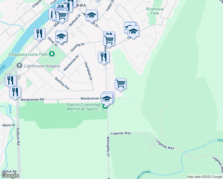 map of restaurants, bars, coffee shops, grocery stores, and more near in Niagara Falls