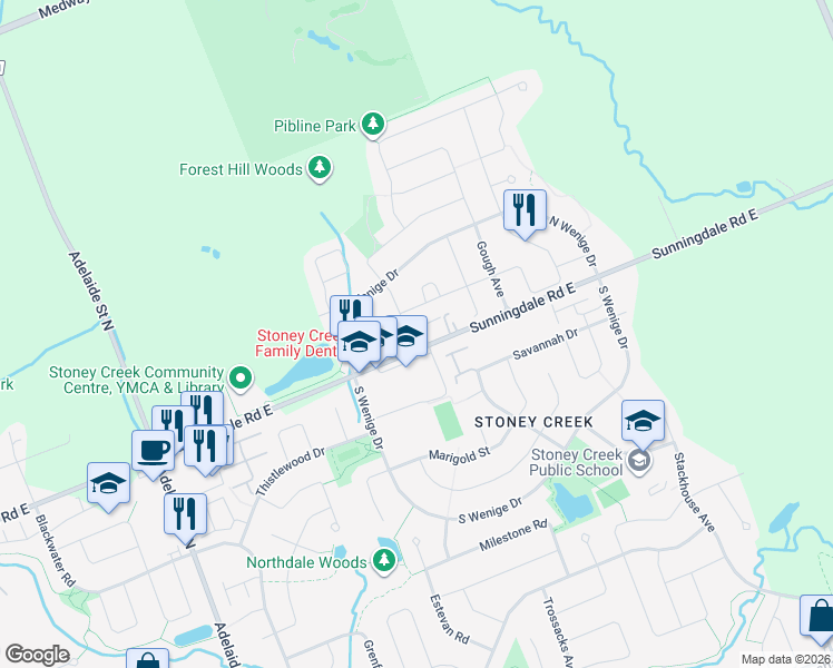 map of restaurants, bars, coffee shops, grocery stores, and more near 1804 Rollingacres Drive in London