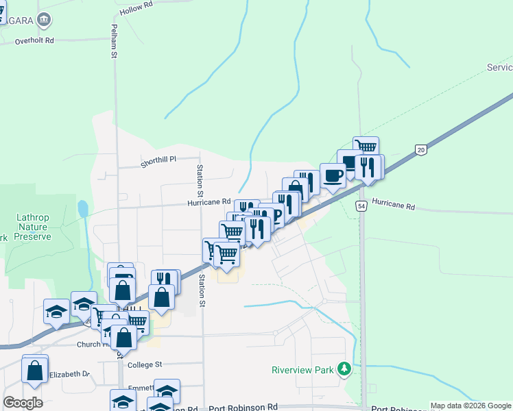 map of restaurants, bars, coffee shops, grocery stores, and more near 141 Highway 20 East in Pelham
