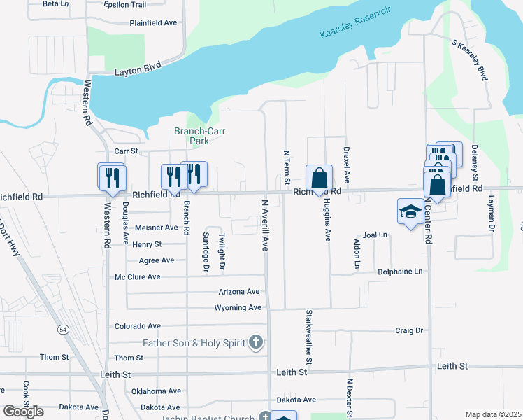map of restaurants, bars, coffee shops, grocery stores, and more near 4003 North Averill Avenue in Flint