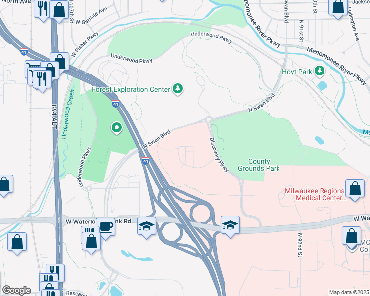 map of restaurants, bars, coffee shops, grocery stores, and more near 9810 Echelon Lane in Wauwatosa